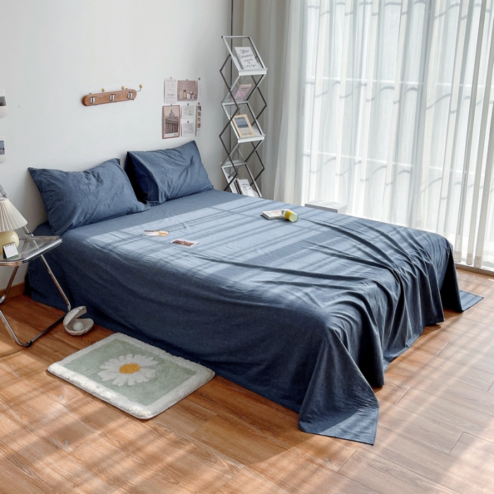 91家纺网 家纺一手货源 找家纺 安莱生活 2021新款全棉水洗棉单床单 牛仔蓝