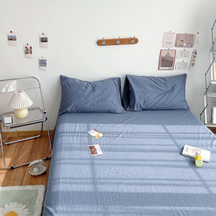 91家纺网 家纺一手货源 找家纺 安莱生活 2021新款全棉水洗棉单床单 牛仔蓝