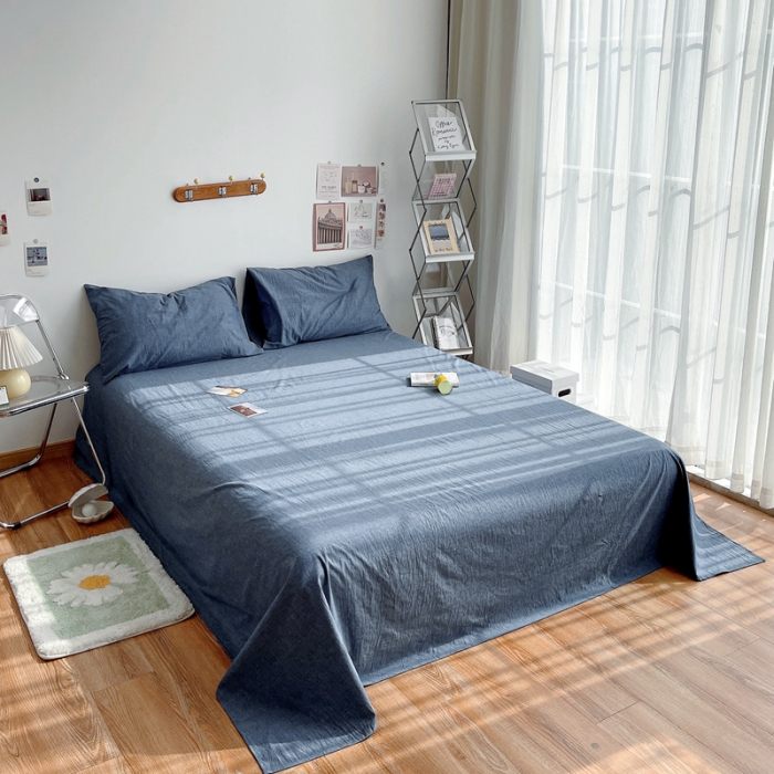 91家纺网 家纺一手货源 找家纺 安莱生活 2021新款全棉水洗棉单床单 牛仔蓝