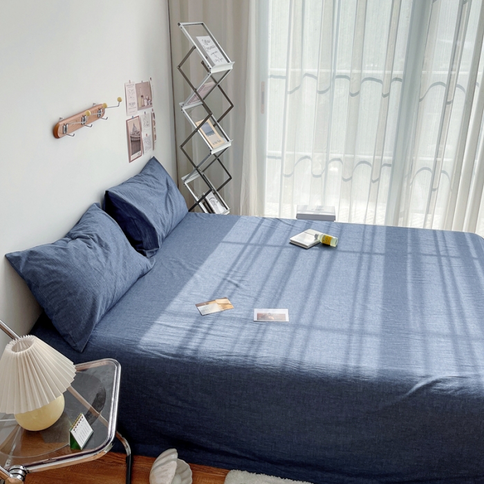 91家纺网 家纺一手货源 找家纺 安莱生活 2021新款全棉水洗棉单床单 牛仔蓝