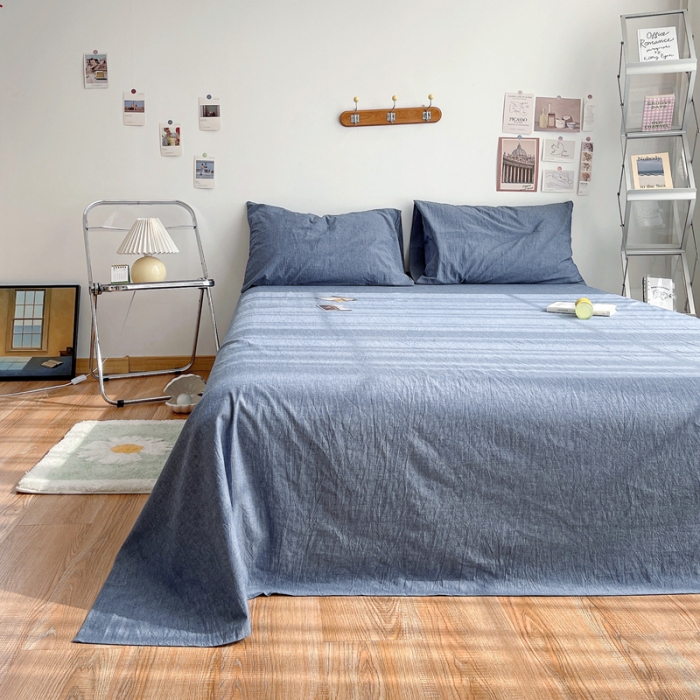 91家纺网 家纺一手货源 找家纺 安莱生活 2021新款全棉水洗棉单床单 牛仔蓝