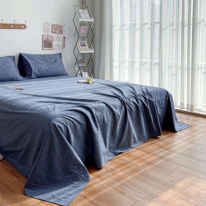 91家纺网 家纺一手货源 找家纺 安莱生活 2021新款全棉水洗棉单床单 牛仔蓝