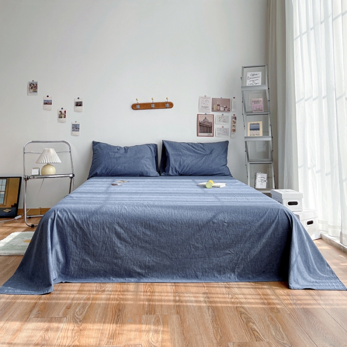 91家纺网 家纺一手货源 找家纺 安莱生活 2021新款全棉水洗棉单床单 牛仔蓝