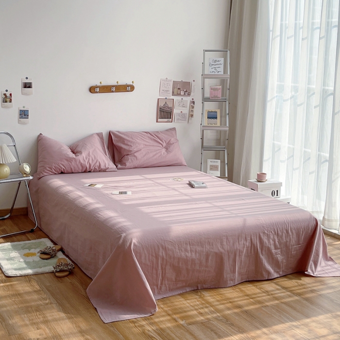 91家纺网 家纺一手货源 找家纺 安莱生活 2021新款全棉水洗棉单床单 藕粉