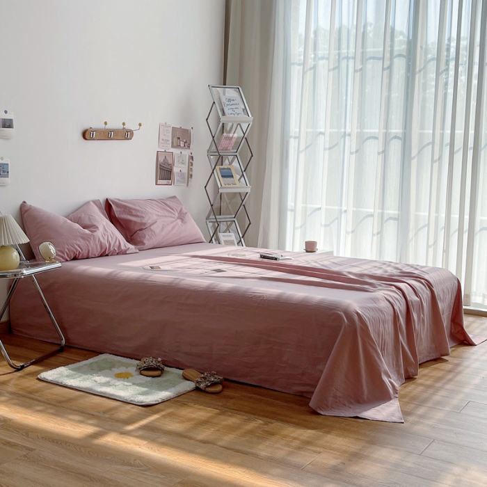 91家纺网 家纺一手货源 找家纺 安莱生活 2021新款全棉水洗棉单床单 藕粉