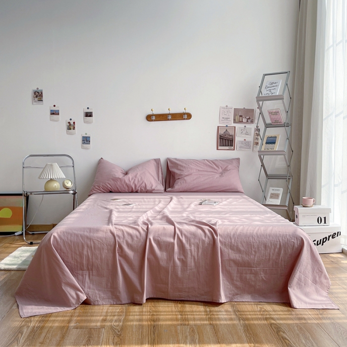 91家纺网 家纺一手货源 找家纺 安莱生活 2021新款全棉水洗棉单床单 藕粉