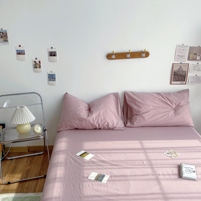 91家纺网 家纺一手货源 找家纺 安莱生活 2021新款全棉水洗棉单床单 藕粉