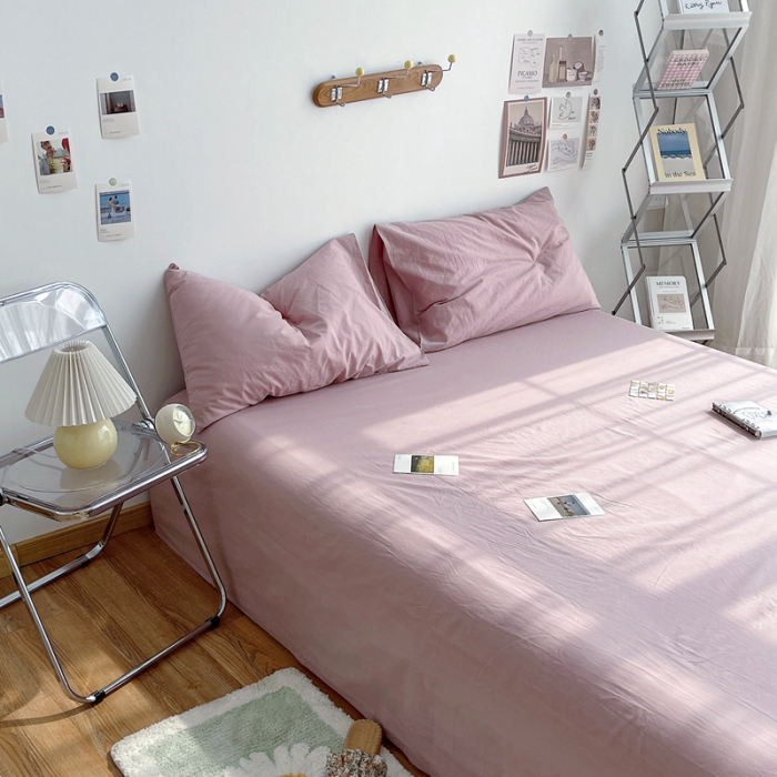 91家纺网 家纺一手货源 找家纺 安莱生活 2021新款全棉水洗棉单床单 藕粉