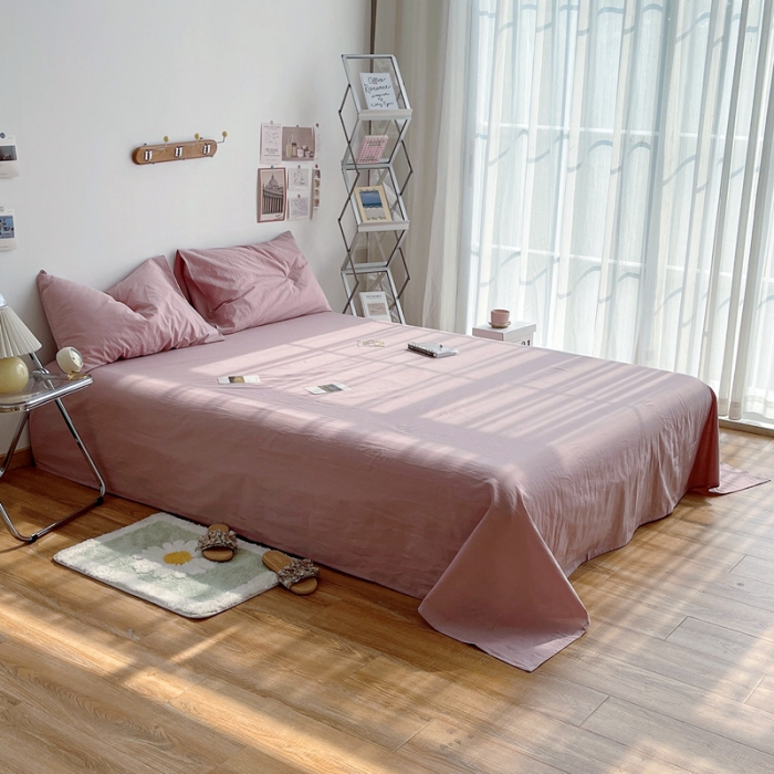 91家纺网 家纺一手货源 找家纺 安莱生活 2021新款全棉水洗棉单床单 藕粉