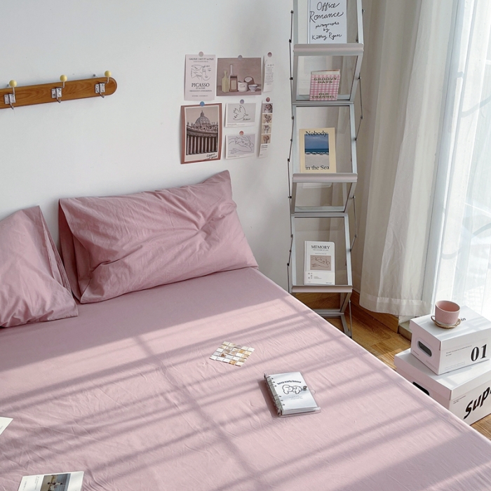 91家纺网 家纺一手货源 找家纺 安莱生活 2021新款全棉水洗棉单床单 藕粉