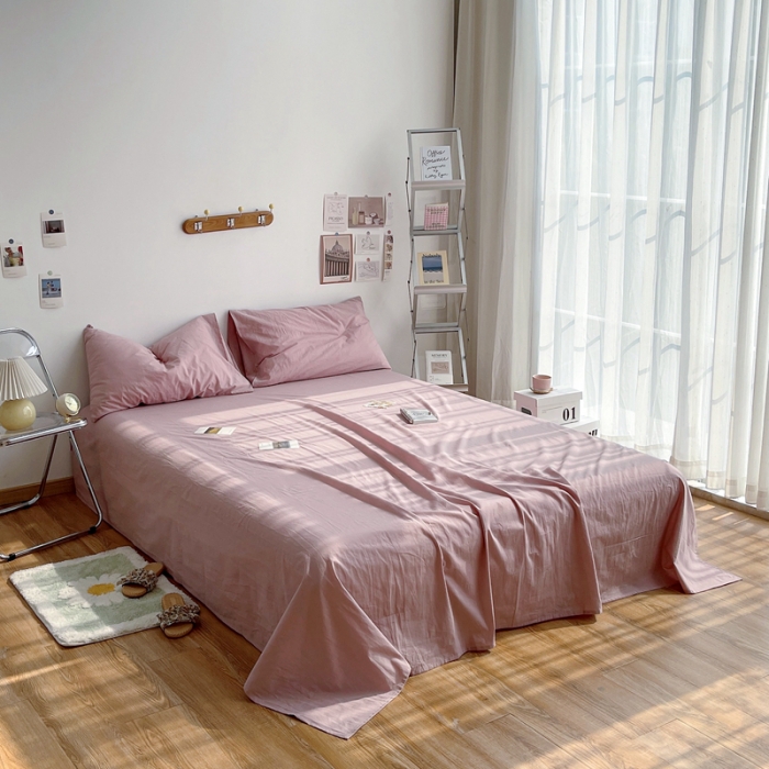 91家纺网 家纺一手货源 找家纺 安莱生活 2021新款全棉水洗棉单床单 藕粉