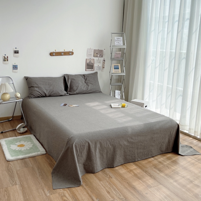 91家纺网 家纺一手货源 找家纺 安莱生活 2021新款全棉水洗棉单床单 浅灰