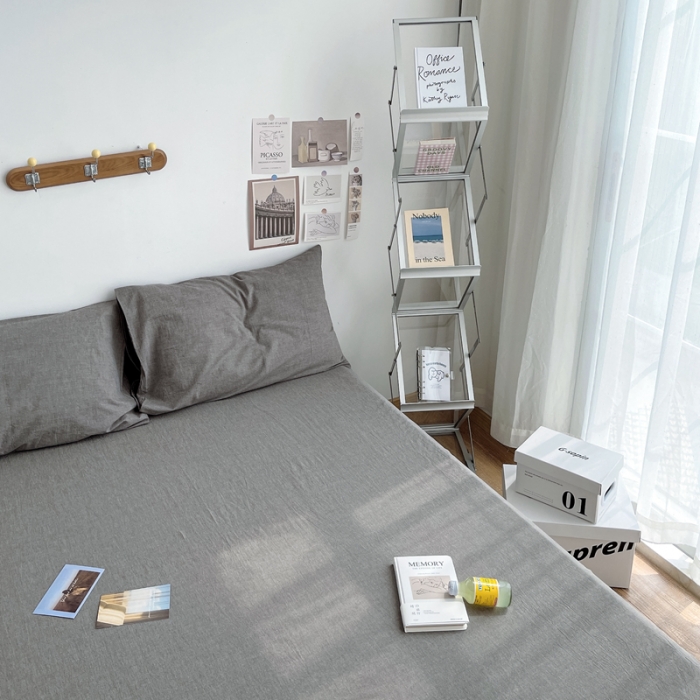 91家纺网 家纺一手货源 找家纺 安莱生活 2021新款全棉水洗棉单床单 浅灰