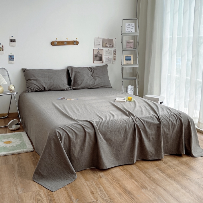 91家纺网 家纺一手货源 找家纺 安莱生活 2021新款全棉水洗棉单床单 浅灰