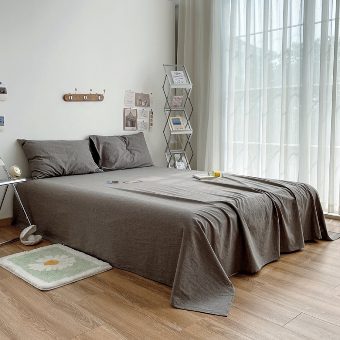 91家纺网 家纺一手货源 找家纺 安莱生活 2021新款全棉水洗棉单床单 浅灰