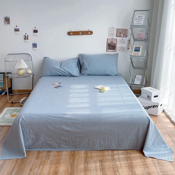 91家纺网 家纺一手货源 找家纺 安莱生活 2021新款全棉水洗棉单床单 浅蓝