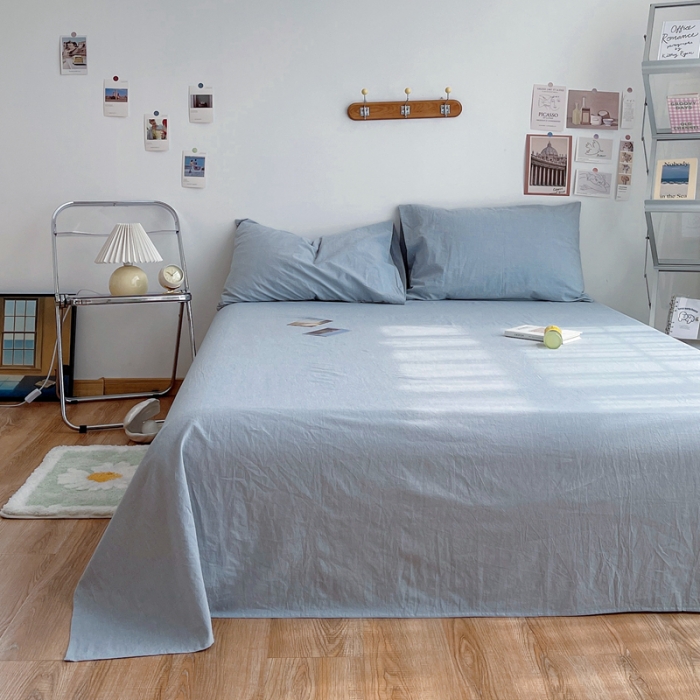 91家纺网 家纺一手货源 找家纺 安莱生活 2021新款全棉水洗棉单床单 浅蓝