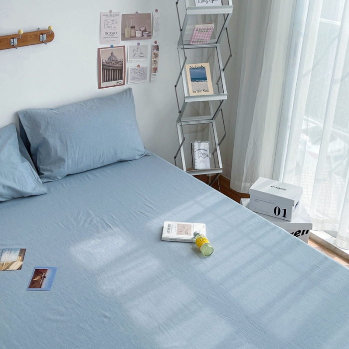 91家纺网 家纺一手货源 找家纺 安莱生活 2021新款全棉水洗棉单床单 浅蓝