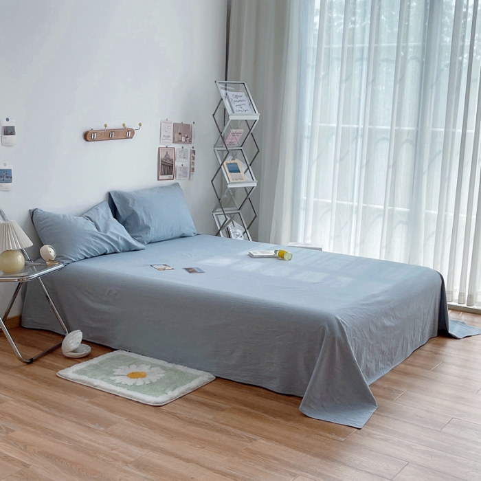 91家纺网 家纺一手货源 找家纺 安莱生活 2021新款全棉水洗棉单床单 浅蓝