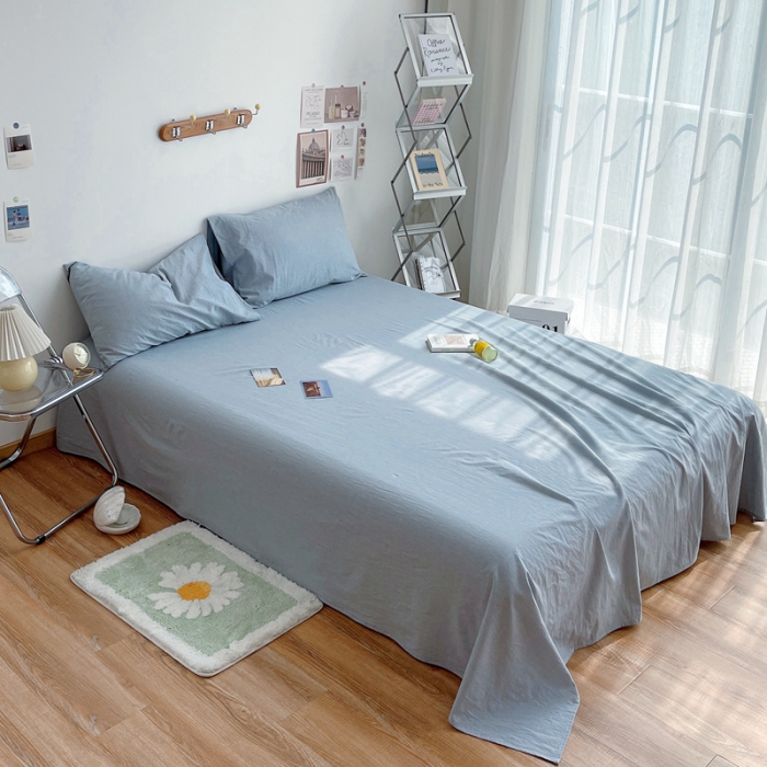 91家纺网 家纺一手货源 找家纺 安莱生活 2021新款全棉水洗棉单床单 浅蓝