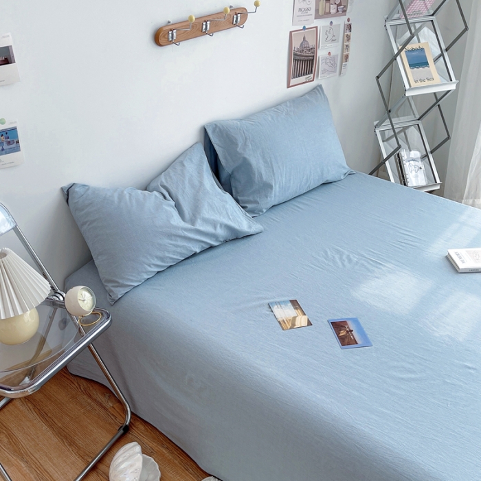 91家纺网 家纺一手货源 找家纺 安莱生活 2021新款全棉水洗棉单床单 浅蓝