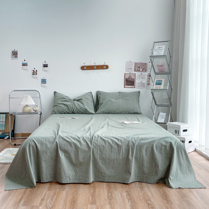91家纺网 家纺一手货源 找家纺 安莱生活 2021新款全棉水洗棉单床单 青绿