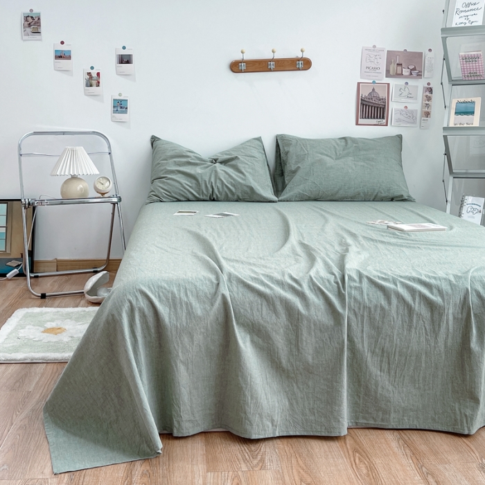 91家纺网 家纺一手货源 找家纺 安莱生活 2021新款全棉水洗棉单床单 青绿