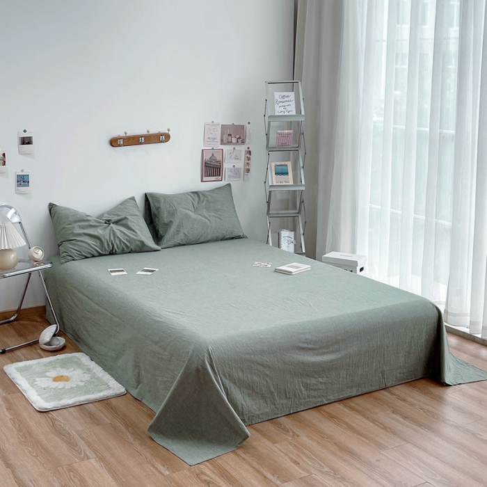 91家纺网 家纺一手货源 找家纺 安莱生活 2021新款全棉水洗棉单床单 青绿