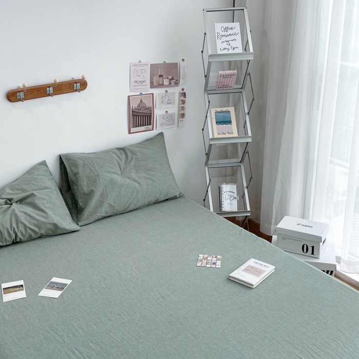 91家纺网 家纺一手货源 找家纺 安莱生活 2021新款全棉水洗棉单床单 青绿