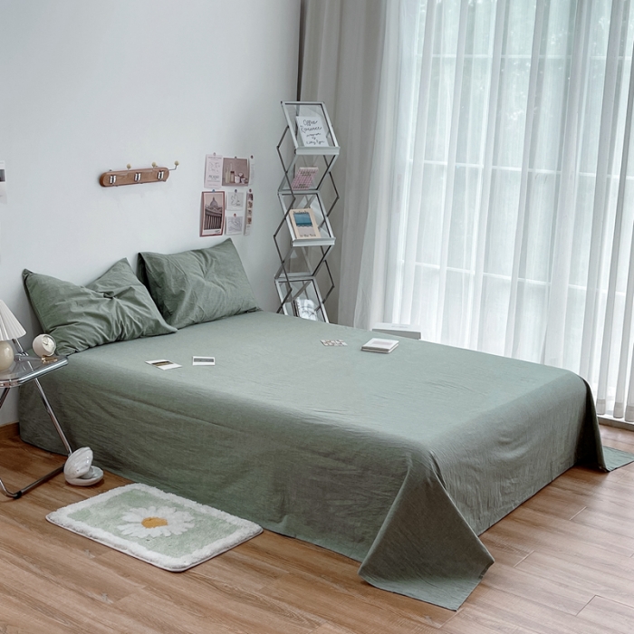 91家纺网 家纺一手货源 找家纺 安莱生活 2021新款全棉水洗棉单床单 青绿