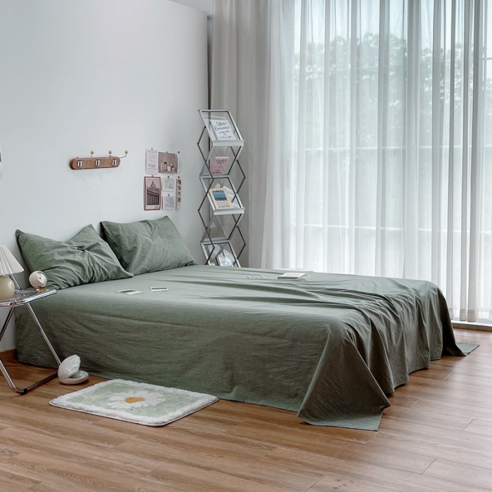 91家纺网 家纺一手货源 找家纺 安莱生活 2021新款全棉水洗棉单床单 青绿