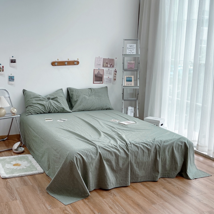 91家纺网 家纺一手货源 找家纺 安莱生活 2021新款全棉水洗棉单床单 青绿