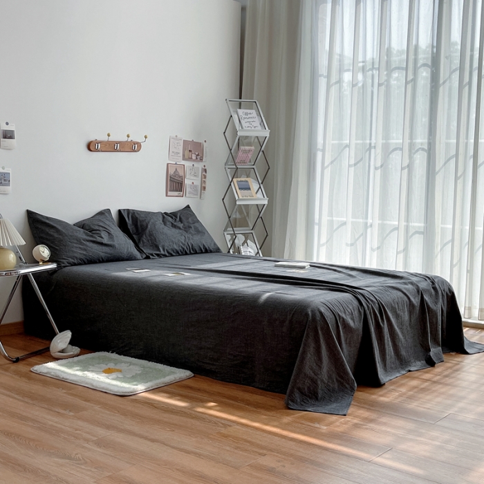 91家纺网 家纺一手货源 找家纺 安莱生活 2021新款全棉水洗棉单床单 深灰