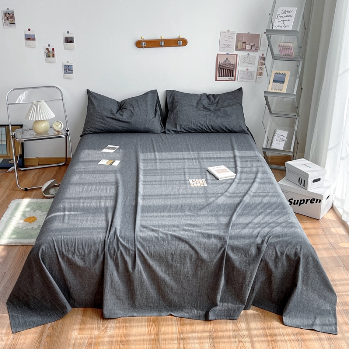 91家纺网 家纺一手货源 找家纺 安莱生活 2021新款全棉水洗棉单床单 深灰