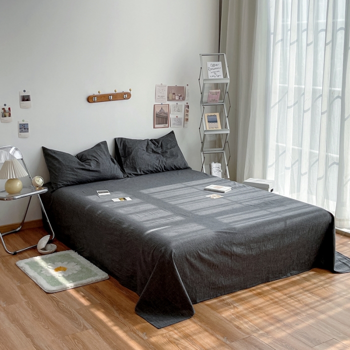 91家纺网 家纺一手货源 找家纺 安莱生活 2021新款全棉水洗棉单床单 深灰