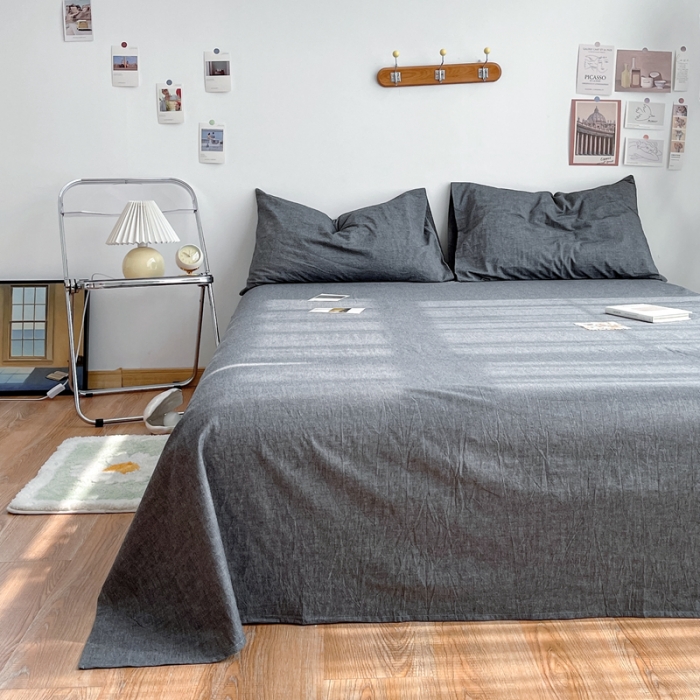 91家纺网 家纺一手货源 找家纺 安莱生活 2021新款全棉水洗棉单床单 深灰