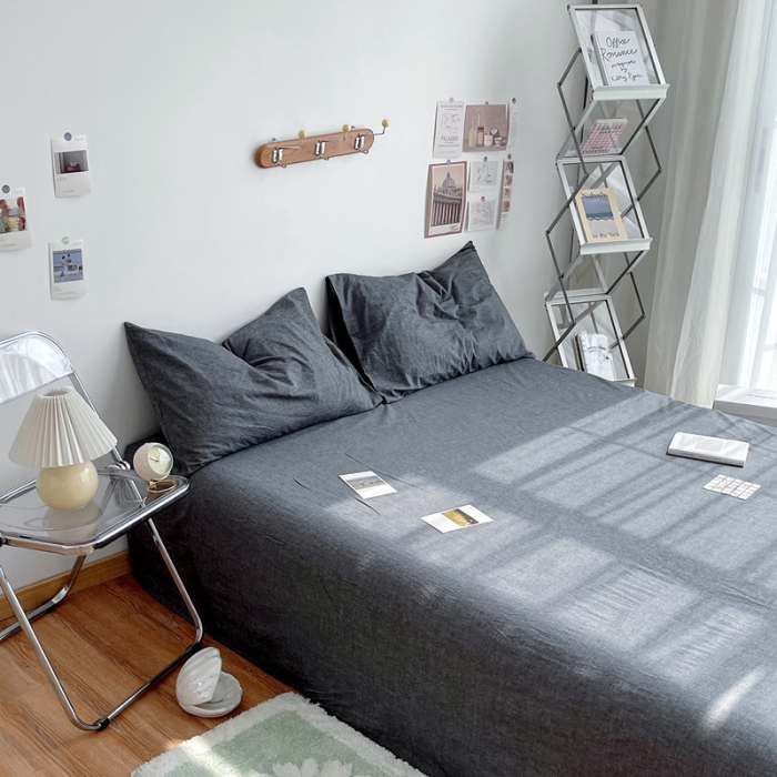 91家纺网 家纺一手货源 找家纺 安莱生活 2021新款全棉水洗棉单床单 深灰