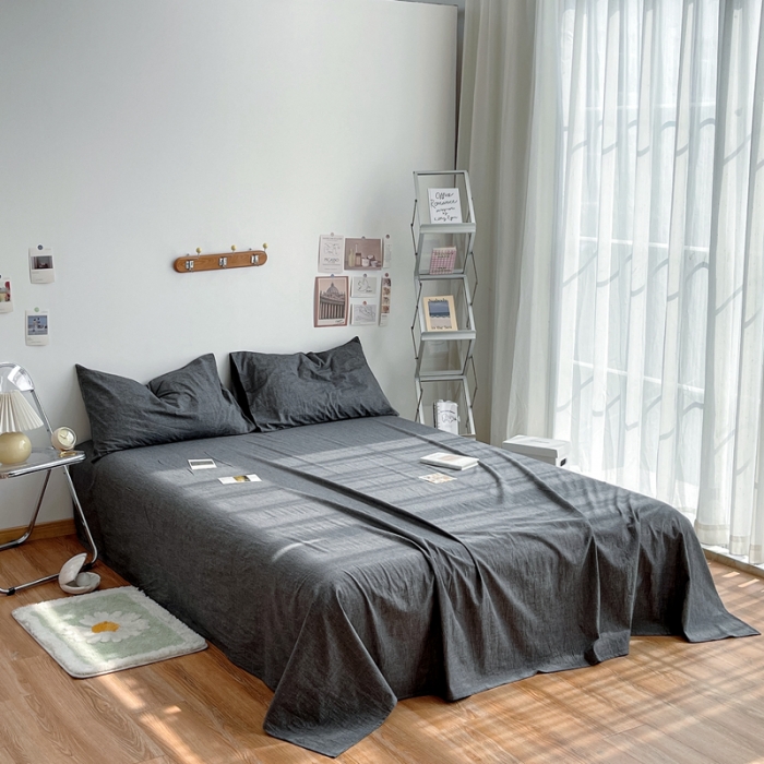91家纺网 家纺一手货源 找家纺 安莱生活 2021新款全棉水洗棉单床单 深灰