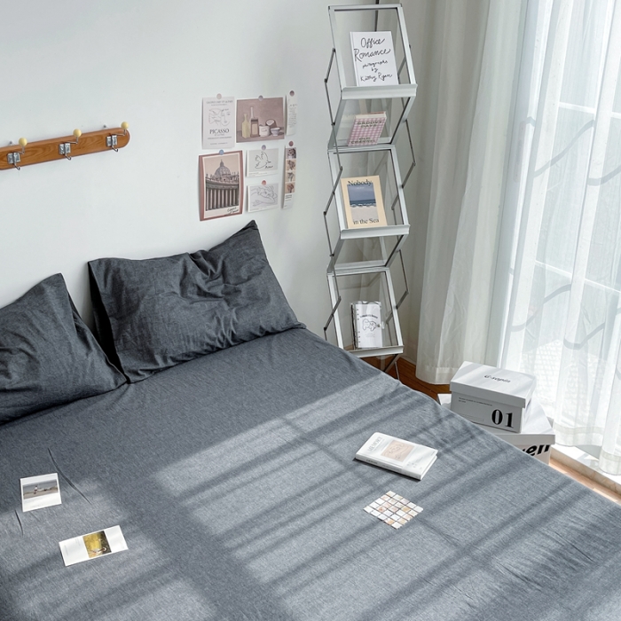 91家纺网 家纺一手货源 找家纺 安莱生活 2021新款全棉水洗棉单床单 深灰