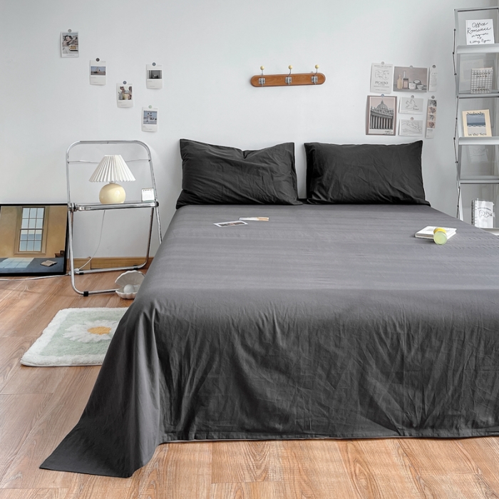 91家纺网 家纺一手货源 找家纺 安莱生活 2021新款全棉水洗棉单床单 铁灰