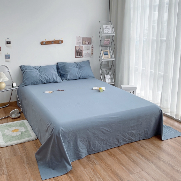 91家纺网 家纺一手货源 找家纺 安莱生活 2021新款全棉水洗棉单床单 雾蓝