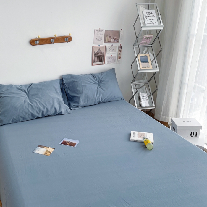 91家纺网 家纺一手货源 找家纺 安莱生活 2021新款全棉水洗棉单床单 雾蓝