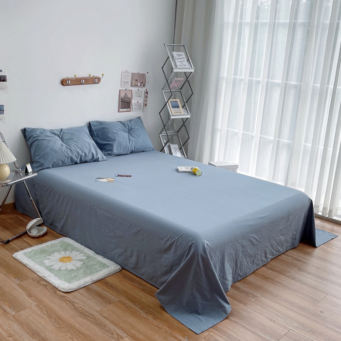 91家纺网 家纺一手货源 找家纺 安莱生活 2021新款全棉水洗棉单床单 雾蓝