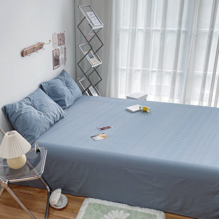 91家纺网 家纺一手货源 找家纺 安莱生活 2021新款全棉水洗棉单床单 雾蓝