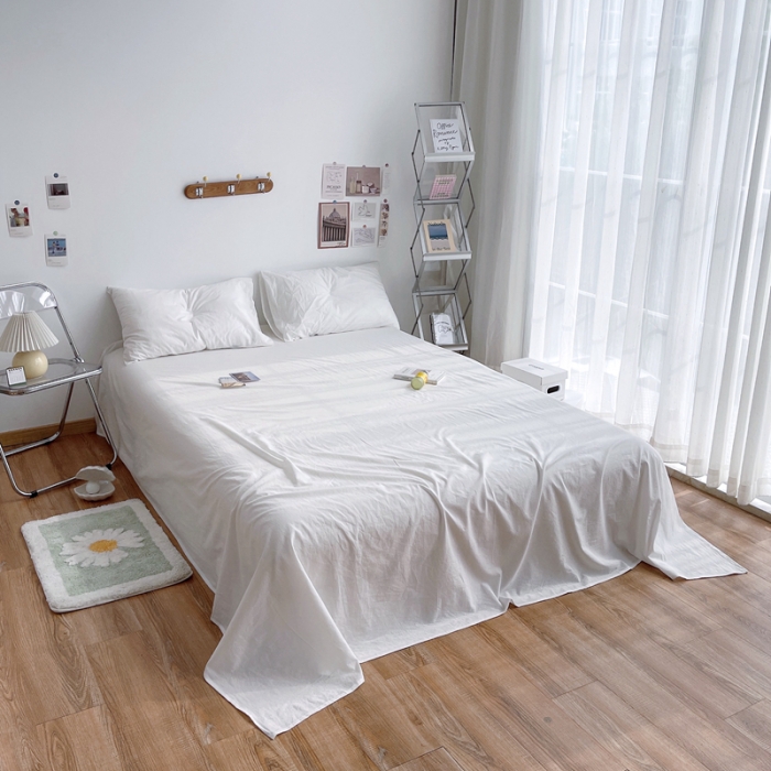 91家纺网 家纺一手货源 找家纺 安莱生活 2021新款全棉水洗棉单床单 盐白