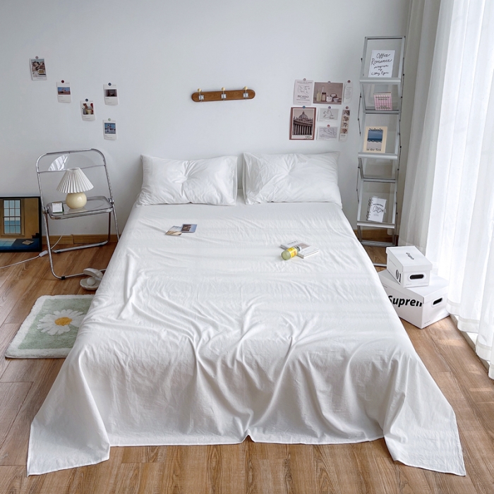 91家纺网 家纺一手货源 找家纺 安莱生活 2021新款全棉水洗棉单床单 盐白