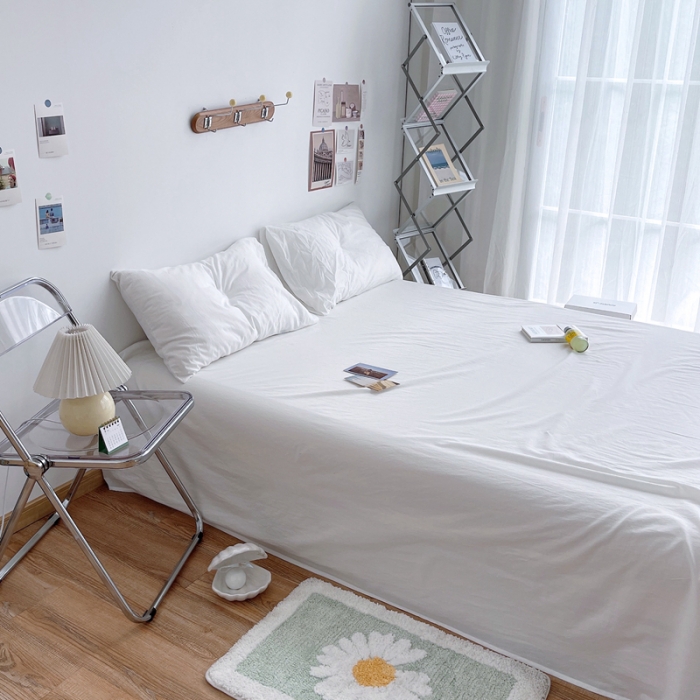 91家纺网 家纺一手货源 找家纺 安莱生活 2021新款全棉水洗棉单床单 盐白