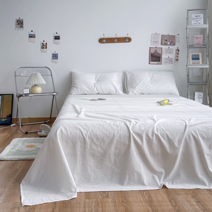 91家纺网 家纺一手货源 找家纺 安莱生活 2021新款全棉水洗棉单床单 盐白