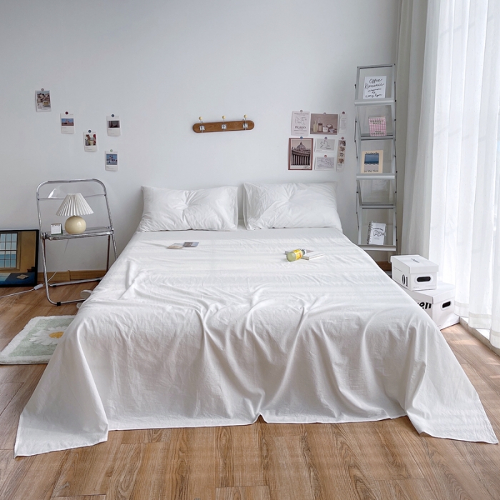 91家纺网 家纺一手货源 找家纺 安莱生活 2021新款全棉水洗棉单床单 盐白