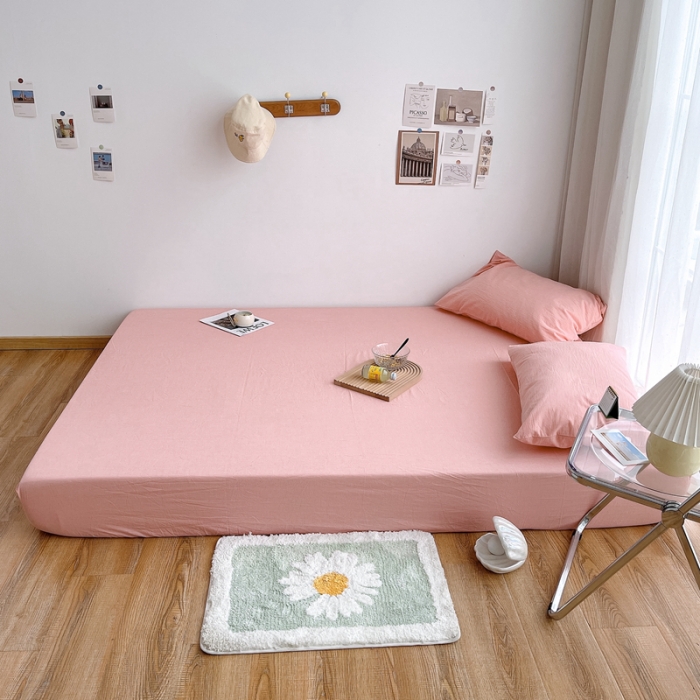 91家纺网 家纺一手货源 找家纺 安莱生活 2021新款全棉水洗棉单床笠 纯粉